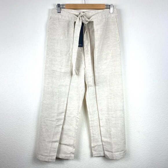 Jonny Cota Studio Women's Linen Wrap Cropped Wide Leg Pants in Natural 4 - Picture 2 of 9